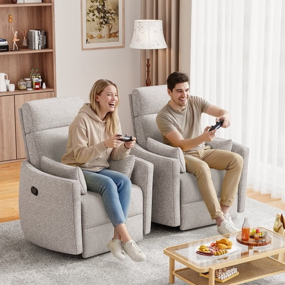 Furmax 360° Swivel Recliner Power Massage Rocker Chair Adult Glider Rocker with 2 Comfy Pillows for Nursery,Loop Yarn Gray