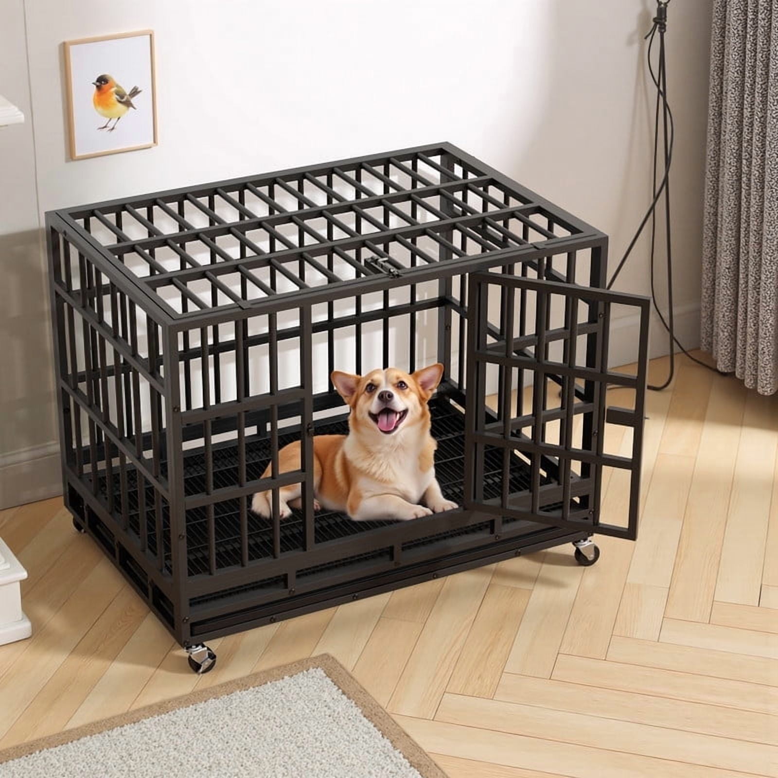 Furmax 37" Heavy Duty Dog Crate with Removable Tray Large Dog Kennel Heavy Duty Dog Crate cage with Wheels