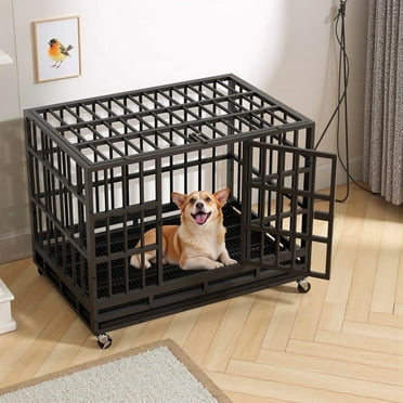 Furmax 37" Heavy Duty Dog Crate with Removable Tray Large Dog Kennel Heavy Duty Dog Crate cage with Wheels
