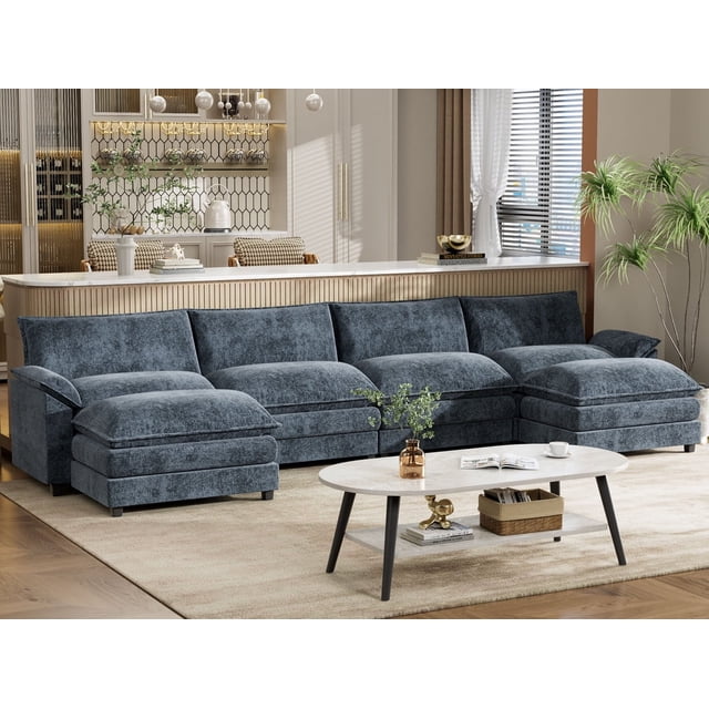 Furmax 4-Seat U-Shaped Sectional Sofa with 2 Movable Ottomans ...