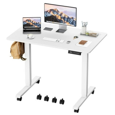 Furmax 40" Height Adjustable Standing Desk with Locking Wheels Ergonomic Stand up Desk with Memory Preset,White