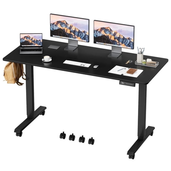 Furmax 55" Height Adjustable Standing Desk with Locking Wheels Ergonomic Stand up Desk with Memory Preset,Black