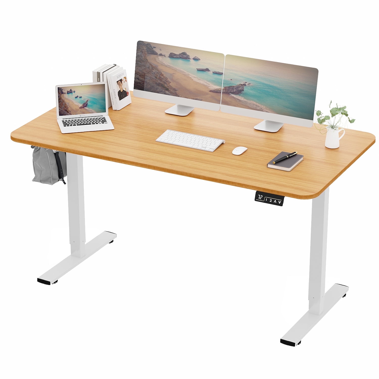 Furmax Electric Height Adjustable Standing Desk Large 55 x 24 Inches Sit  Stand Up Desk Home Office Computer Desk Memory Preset with T-Shaped Metal