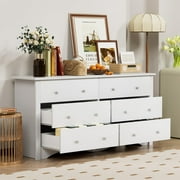 Furmax 6 Drawer Double Dresser, Wide Wood Chest Of Drawers Storage Tower Storage for Living Room Bedroom,White