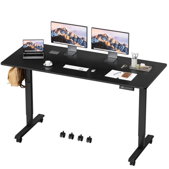 Furmax 60" Height Adjustable Standing Desk with Locking Wheels Ergonomic Stand up Desk with Memory Preset Elevating Standing Desk,Black