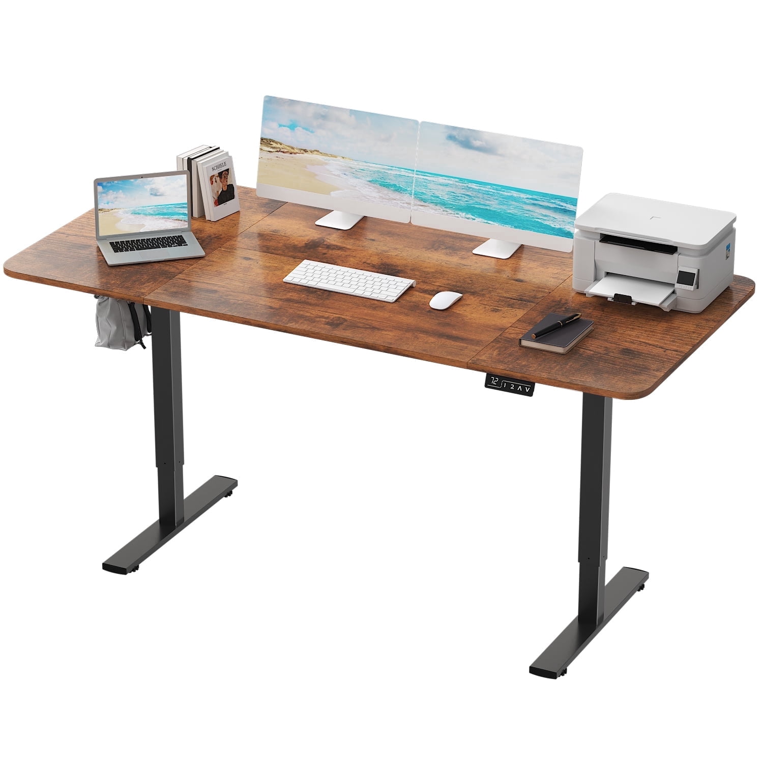 Furmax 63" x 24" Home Office Electric Height Adjustable Standing Desk,Brwon