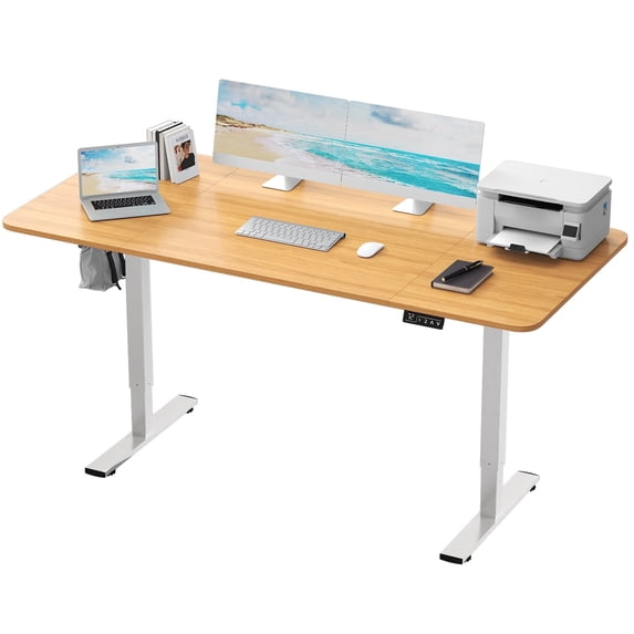 Furmax 63" x 24" Home Office Electric Height Adjustable Standing Desk,Wood/ White
