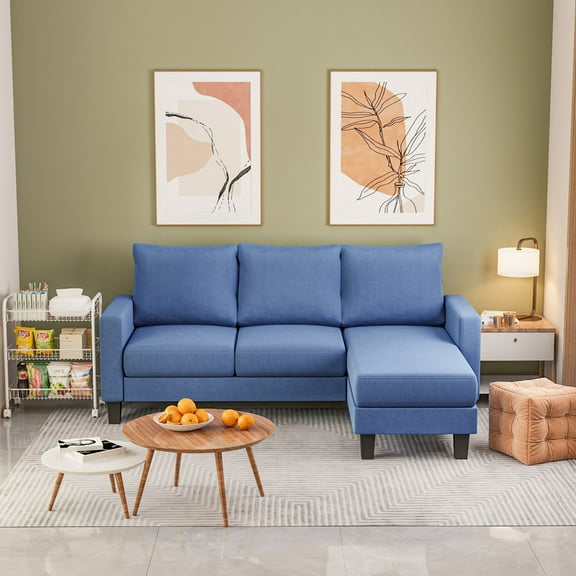 Furmax 70" Convertible Sectional Sofa Couch 3-Seat L-Shaped Small Sofa Couch with Reversible Chaise for Small Living Room, Apartment and Small Space, Linen Blue