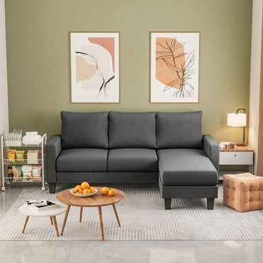 Furmax 70" Convertible Sectional Sofa Couch 3-Seat L-Shaped Small Sofa Couch with Reversible Chaise for Small Living Room, Apartment and Small Space, Linen Dark Gray