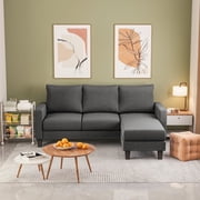 Furmax 70 Convertible Sectional Sofa Couch 3-Seat L-Shaped Small Sofa Couch with Reversible Chaise for Small Living Room, Apartment and Small Space, Linen Dark Gray