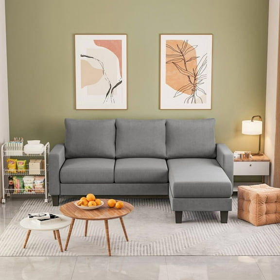 Furmax 70" Convertible Sectional Sofa Couch 3-Seat L-Shaped Small Sofa Couch with Reversible Chaise for Small Living Room, Apartment and Small Space, Linen Gray
