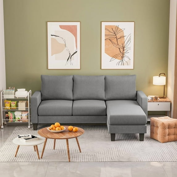 Furmax 70" Convertible Sectional Sofa Couch 3-Seat L-Shaped Small Sofa Couch with Reversible Chaise for Small Living Room, Apartment and Small Space, Linen Gray