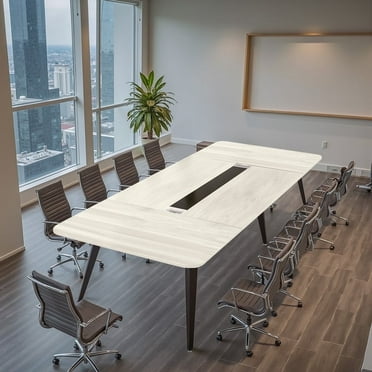 Furmax 8FT Conference Table for 10 People, 94.49L x 47.24W x 29.92H Inches Large Meeting Table with Cable Grommets, Modern Seminar Boardroom Table for Office Conference Room, Oak