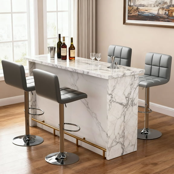 Furmax Adjustable Armless Swivel Mid-Back Bar Stools, Gray (Set of 4)
