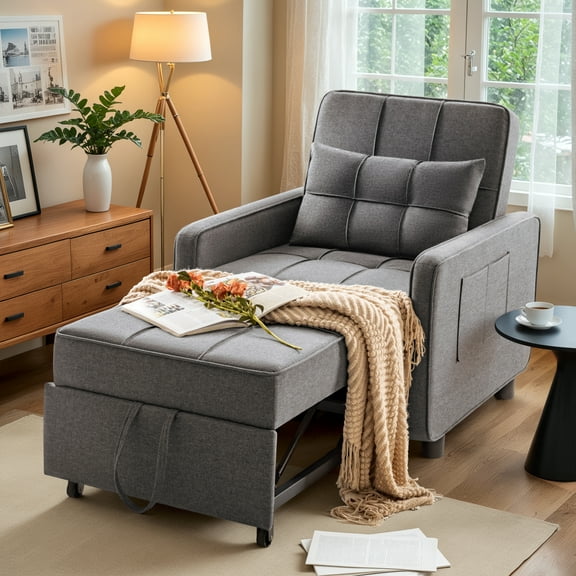 Furmax Adjustable Sofa Chair Bed Convertible Sleeper Sofa Chair 3 in 1 for Living Room,Black