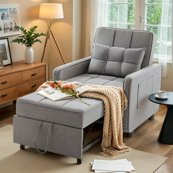 Furmax Adjustable Sofa Chair Bed Convertible Sleeper Sofa Chair 3 in 1 for Living Room,Grey