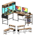 thumbnail image 1 of Furmax Adult Collection Modern LED Lights and Storage Rack L Shape Desk, Brown, 1 of 7