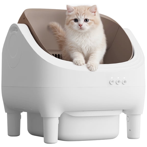 Furmax Automatic Cat Litter Box Self Cleaning – Smart WiFi App Control, Open Top Design, 15L Large Capacity, Odor Control, Quiet Litter Box for Multiple Cats (Brown)