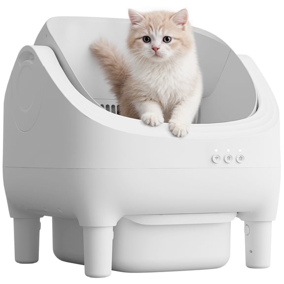 Furmax Automatic Cat Litter Box Self Cleaning – Smart WiFi App Control, Open Top Design, 15L Large Capacity, Odor Control, Quiet Litter Box for Multiple Cats (White)