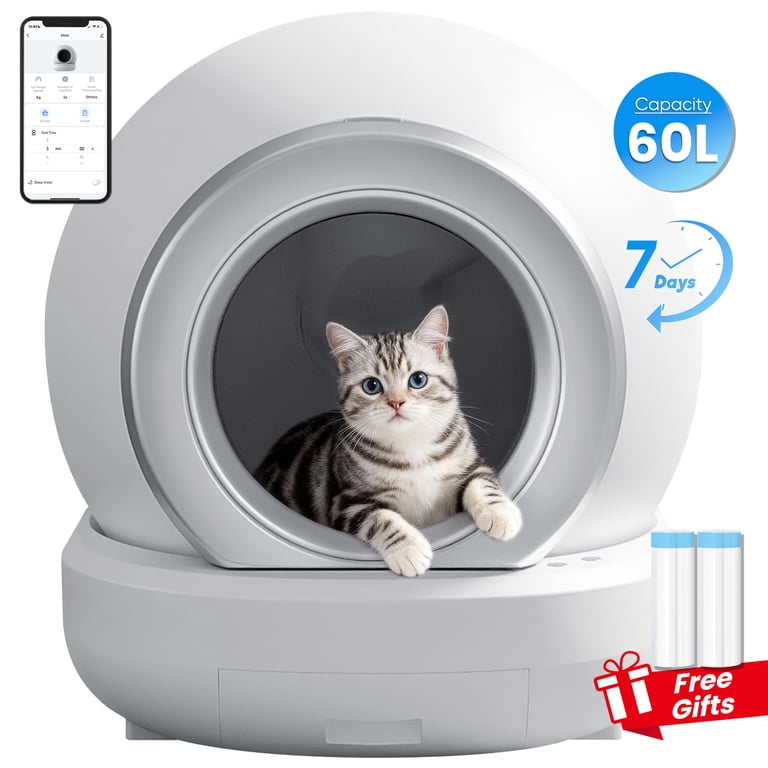 ABRCT Self-Cleaning Automatic Litter Box Pro – Smart Robot Litter Box For Multiple Cats, 60L Large Capacity, Anti-Pinch Safety, Health Tracking App, With Deodorizer (Grey)