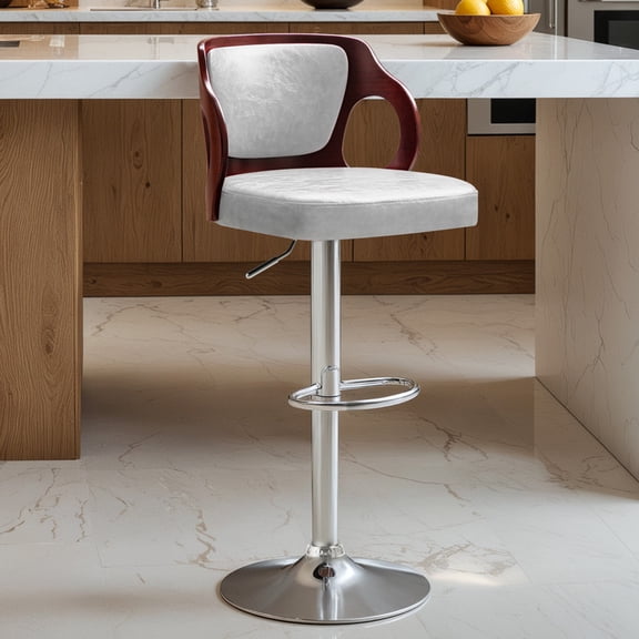 Furmax Bar stools PU Leather Modern Double Material Armless Chairs with Footrest Adjustable Barstool with Back for Kitchen Living Room Pub,White