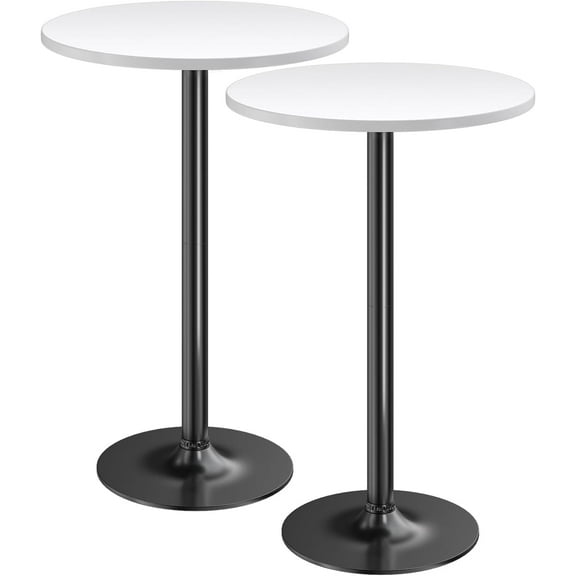 Furmax Bistro Pub Table Round Bar Height Cocktail Table for Home Bar, Round Bar Tables for Party, Dining Room, Living Room and Wedding, Metal Base MDF Top, 40.6 Inch Height (2, White-1)