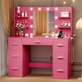 thumbnail image 1 of Furmax Drawers Mirror USB Power Outlet Vanity Desk Table Set Pink, 1 of 7