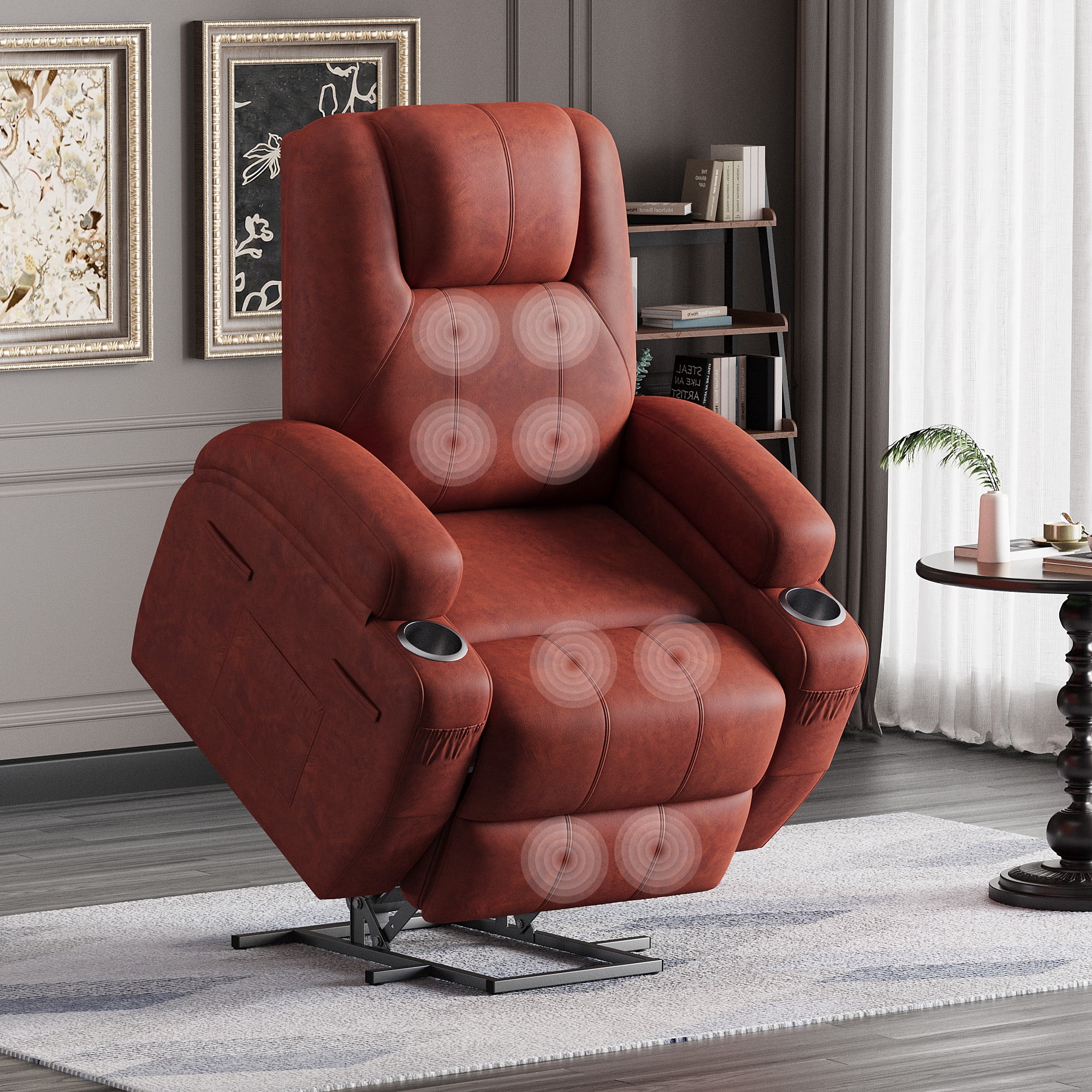 Furmax Electric Power Lift Leathaire Recliner Chair with Massage for Bedroom,Brown