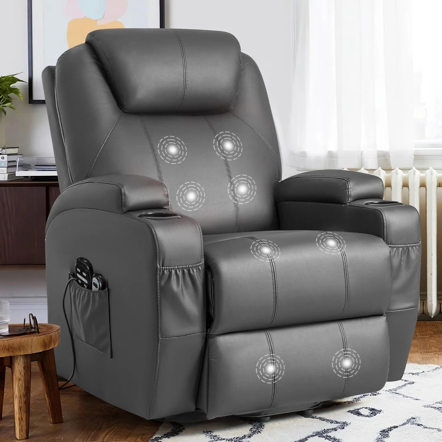Furmax Large Power Assist Lay Flat Electric Reclining Chair with Massage and Heating, Gray ...