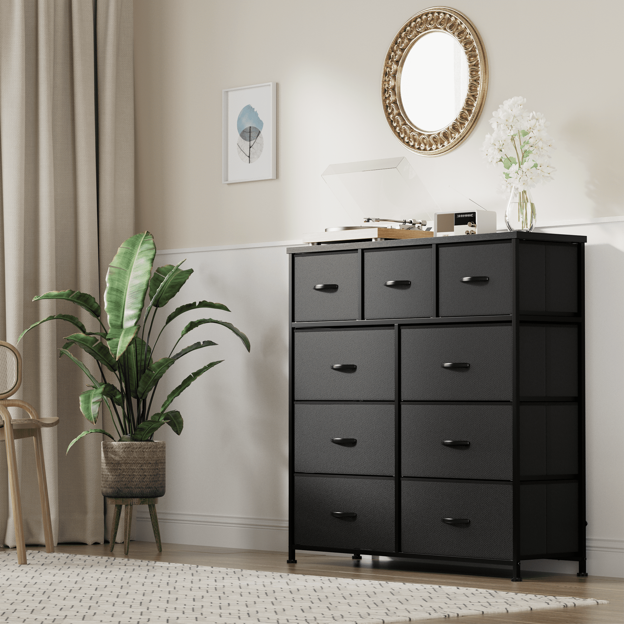 Furmax Fabric Dresser with 9 Drawers, Chest of Drawers for Bedroom ...