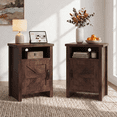 thumbnail image 1 of Furmax Farmhouse End Table, Nightstand Set of 2 with Barn Door and Shelf, Side Table for Living Room Bedroom, Dark Brown, 1 of 8