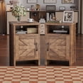thumbnail image 1 of Furmax Farmhouse End Table, Nightstand Set of 2 with Barn Door and Shelf, Side Table for Living Room Bedroom, Light Brown, 1 of 7