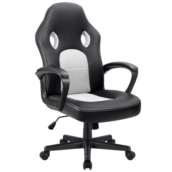 Furmax Faux Leather Gaming Chair Mid-Back Video Game Chair with Lumbar Support, White