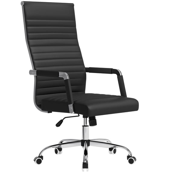 Furmax Faux Leather Office Chair with Lumbar Support and Armrest, High-Back Swivel Conference Chair, Black