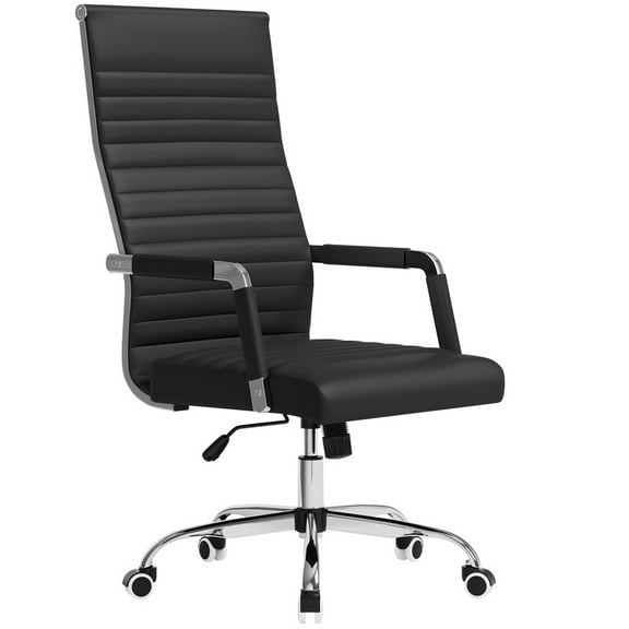 Furmax Faux Leather Office Chair with Lumbar Support and Armrest, High-Back Swivel Conference Chair, Black