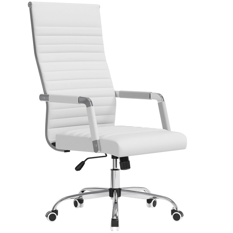 Furmax Faux Leather Office Chair with Lumbar Support and Armrest, High-Back Swivel Conference Chair, White