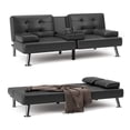 thumbnail image 1 of Furmax 3-in-1 Futon Sofa Bed Convertible Couch – Faux Leather Recliner with Cup Holders for Living Room, Apartment & Small Space, Black, 1 of 9