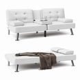 thumbnail image 1 of Furmax 3-in-1 Futon Sofa Bed Convertible Couch – Faux Leather Recliner with Cup Holders for Living Room, Apartment & Small Space, White, 1 of 9