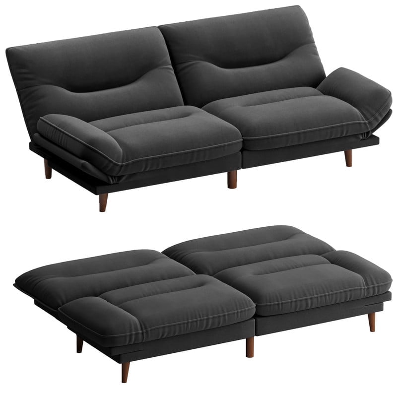 Furmax Futon with Five Angles Adjustable Armrests and Adjustable Backrest Futon Sofa Couch for Small Spaces Living Room Office,Black