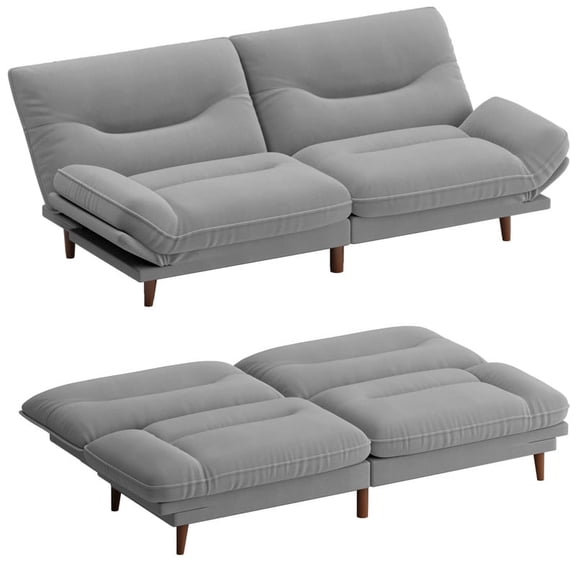Furmax Futon with Five Angles Adjustable Armrests and Adjustable Backrest Futon Sofa Couch for Small Spaces Living Room Office,Gray