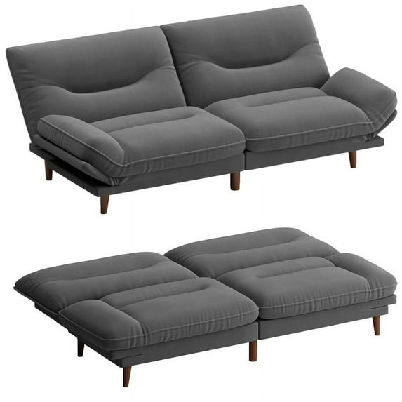 Furmax Futon with Five Angles Adjustable Armrests and Adjustable Backrest Futon Sofa Couch for Small Spaces Living Room Office,Gray