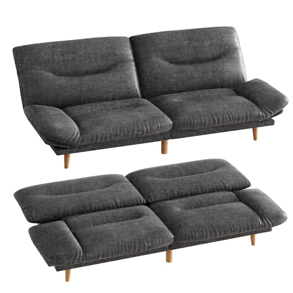 Furmax Futon with Five Angles Adjustable Armrests and Adjustable Backrest Futon Sofa Couch for Small Spaces Living Room Office,Leathaire Black