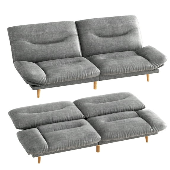 Furmax Futon with Five Angles Adjustable Armrests and Adjustable Backrest Futon Sofa Couch for Small Spaces Living Room Office,Leathaire Gray