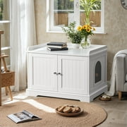 Furmax Hidden Litter Box with Removable Divider Multi-Functional Cat Litter Box Enclosed Cat Washroom Furniture,White