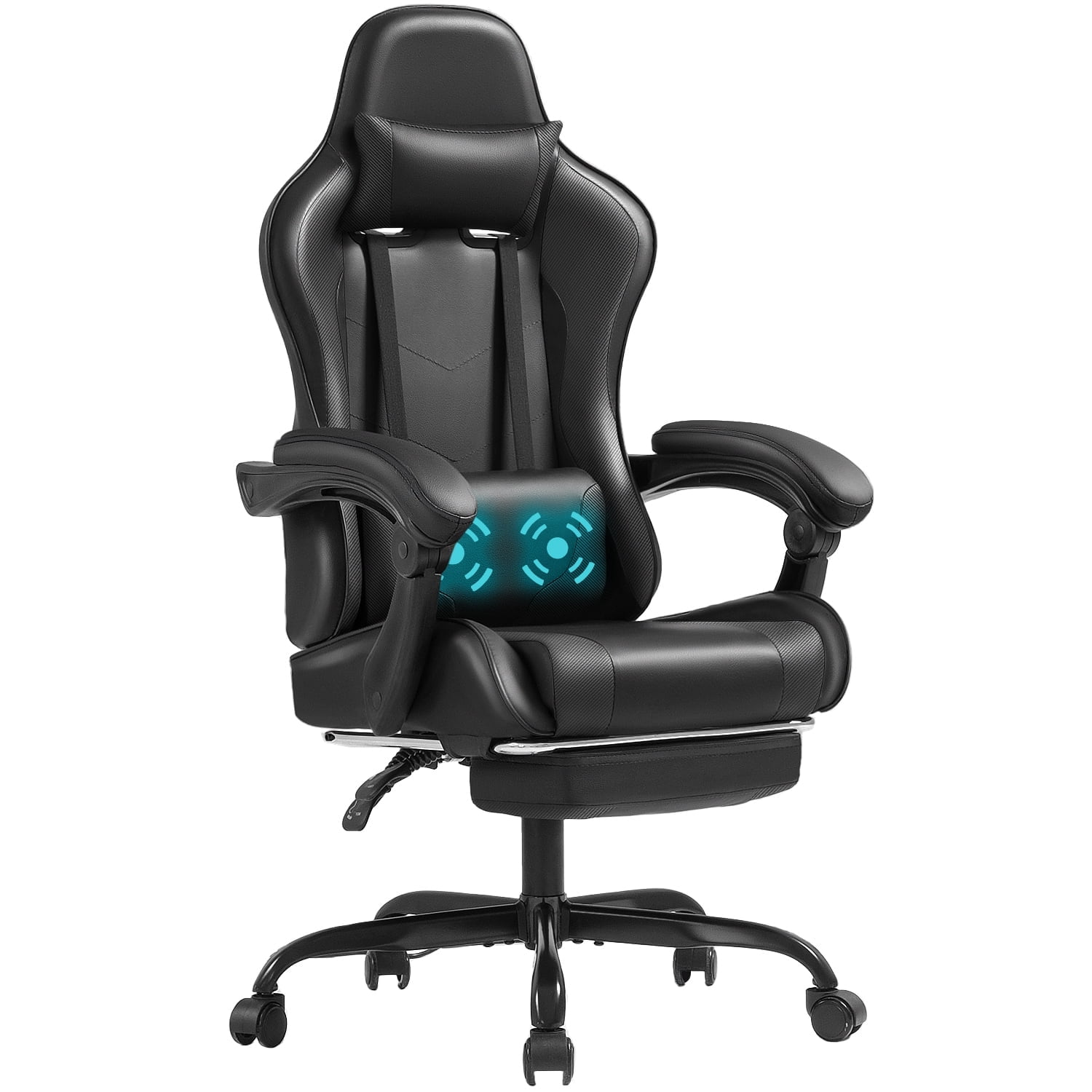 Furmax High Back Massage Gaming Chair with Footrest PU Carbon Fiber Leather Racing Computer Chair with Lumbar Support Ergonomic Office Chairs Black