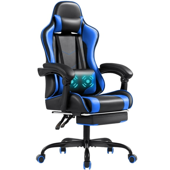 Furmax High Back Massage Gaming Chair with Footrest PU Leather Racing Computer Chair with Lumbar Support Ergonomic Office Chairs, Blue