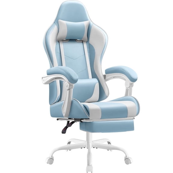 Furmax High Back Massage Gaming Chair with Footrest PU Leather Racing Computer Chair with Lumbar Support Ergonomic Office Chairs, Light Blue