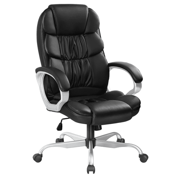 Furmax High Back Office Adjustable Ergonomic Desk Padded Armrests Executive PU Leather Swivel Task Chair with Lumbar Support, Black