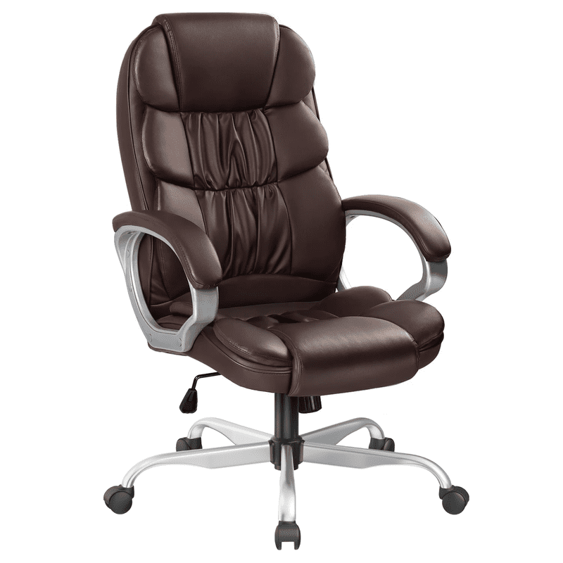 Furmax High Back Office Adjustable Ergonomic Desk Padded Armrests Executive PU Leather Swivel Task Chair with Lumbar Support, Brown