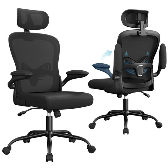 Furmax High Back Office Chair Ergonomic Mesh Desk Chair with Adjustable Lumber Support, Headrest and Flip up Armrest, Black